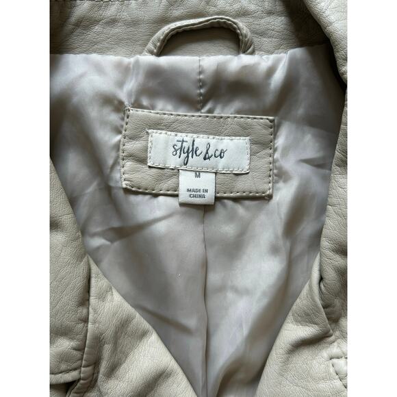 NEW Style & Co Women's Faux Leather Moto Jacket Beige Off White size M Edgy - Picture 11 of 11